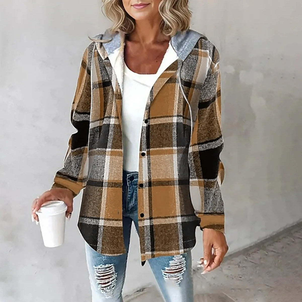 Olane Brand Checkered Hooded Jacket BrownSJackets