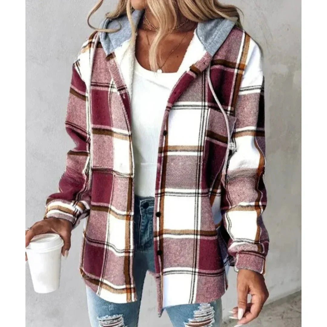 Olane Brand Checkered Hooded Jacket BurgundySJackets