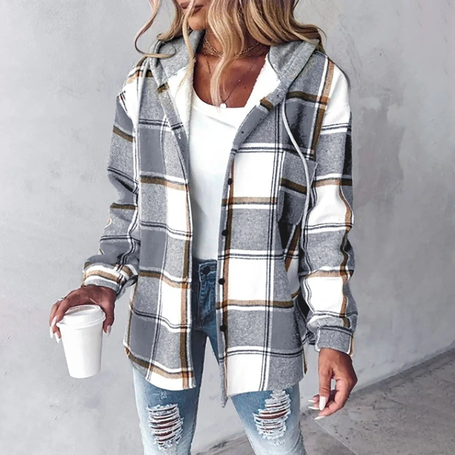 Olane Brand Checkered Hooded Jacket GraySJackets