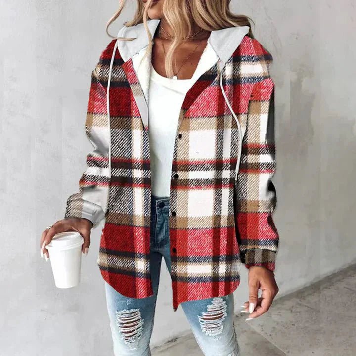 Olane Brand Checkered Hooded Jacket RedSJackets
