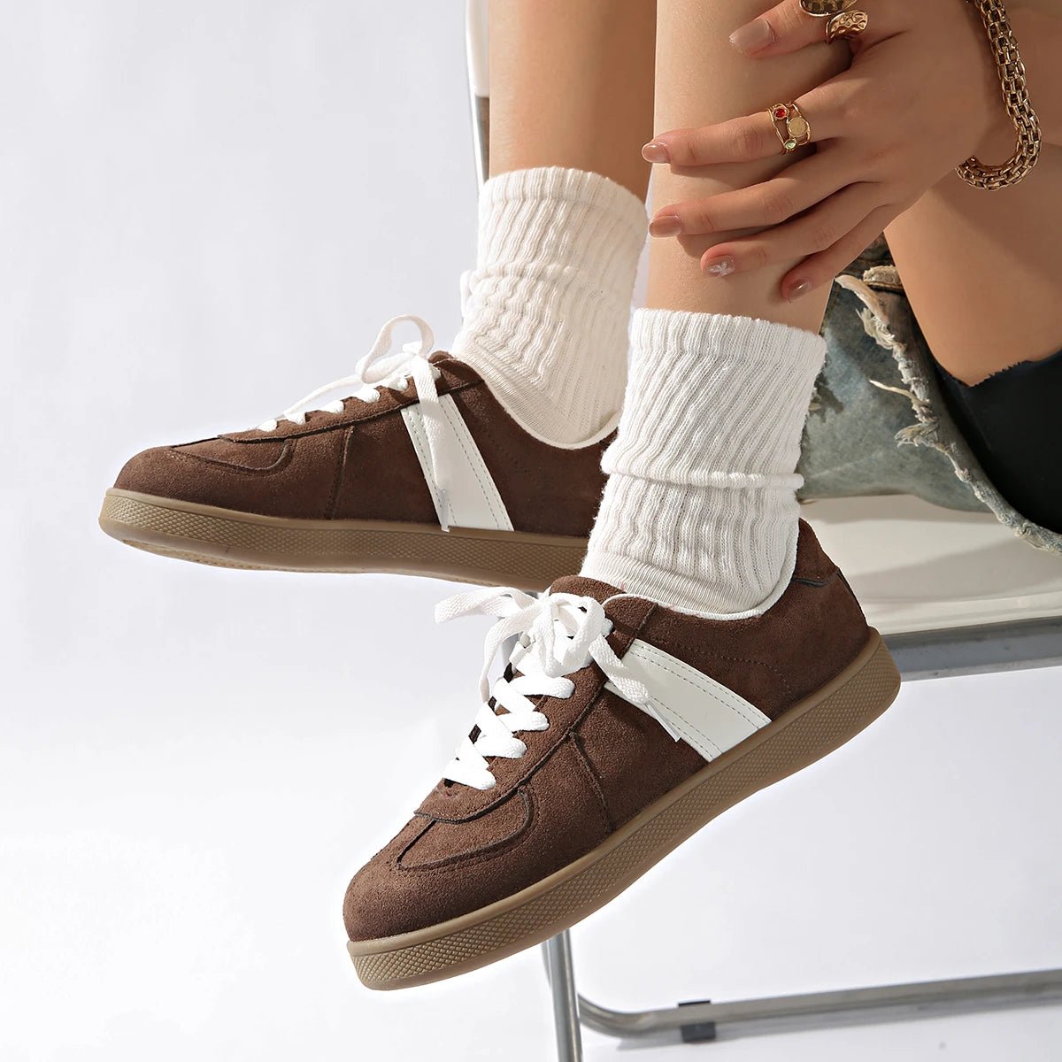 Olane Brand Classic Suede Sneakers with Details Brown36Sneakers