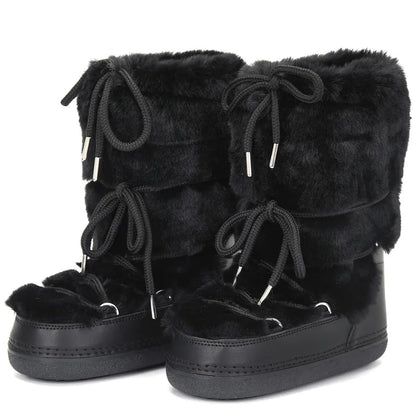 Olane Brand Fluffy Fur Winter Snow Boots Black Long35 - 36Winter Boots