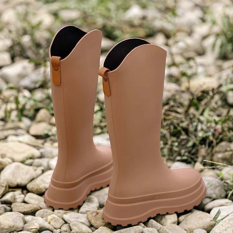 Olane Brand High Waterproof Rain Boots Brown36Women's Rain Boots