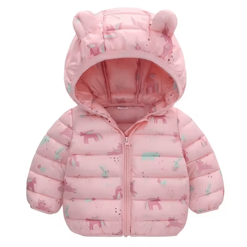 Olane Brand Kids Puffer Bear Jacket Pink with Print80 (12 months)Kids' Raincoats