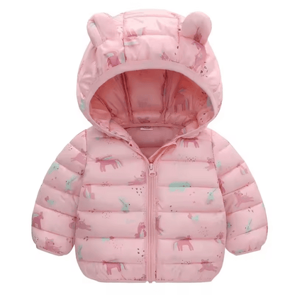 Olane Brand Kids Puffer Bear Jacket Pink with Print80 (12 months)Kids' Raincoats