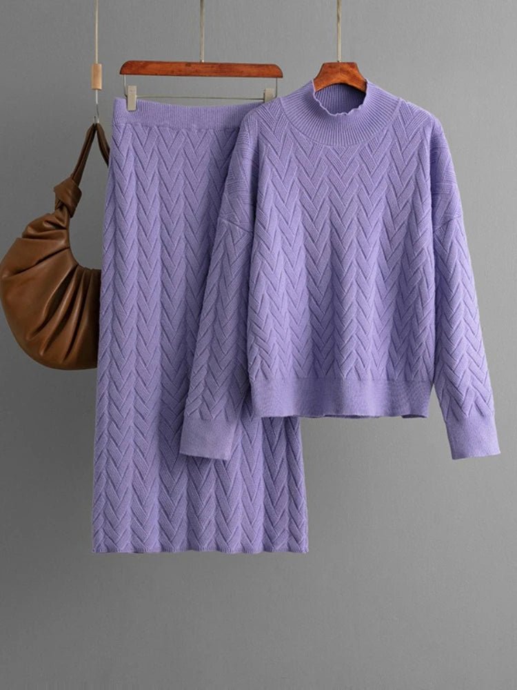 Olane Brand Knitted Loungewear Skirt Set PurpleOne SizeWomen's Sets
