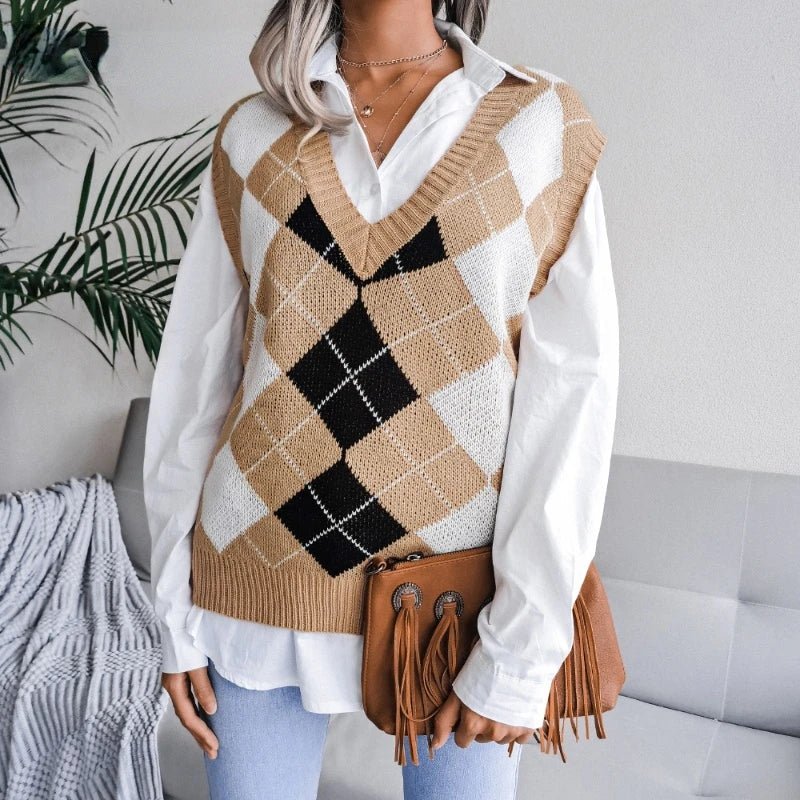 Olane Brand Knitted Sweater Vest Beige BlackSVests