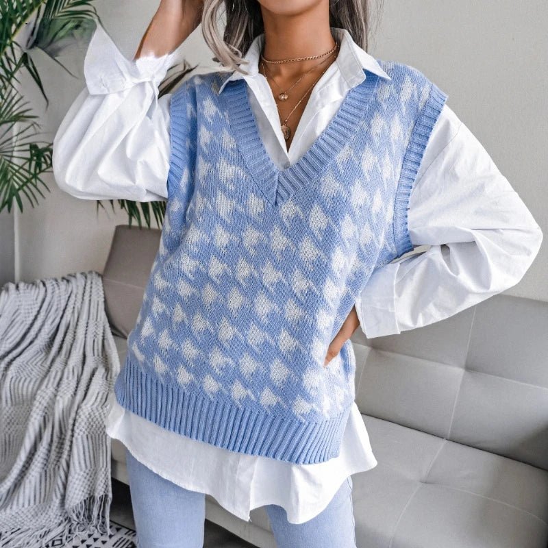 Olane Brand Knitted Sweater Vest Blue WhiteSVests