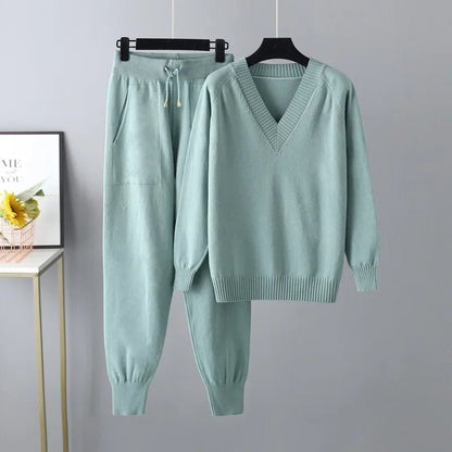 Olane Brand Knitted V - Neck Wool Set TurquoiseSWomen's Sets