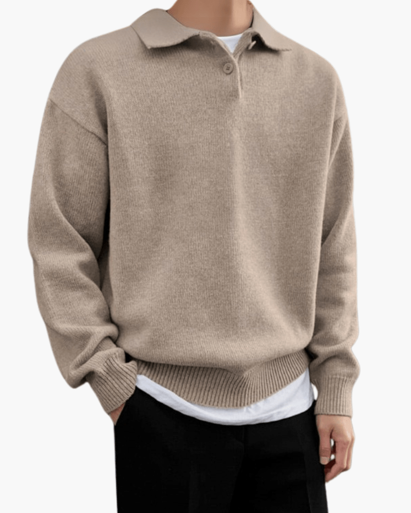 Olane Brand Men's Polo Sweater - Soft Fine Knit Long Sleeve Sweater for Autumn & Winter BeigeSMen's Sweaters