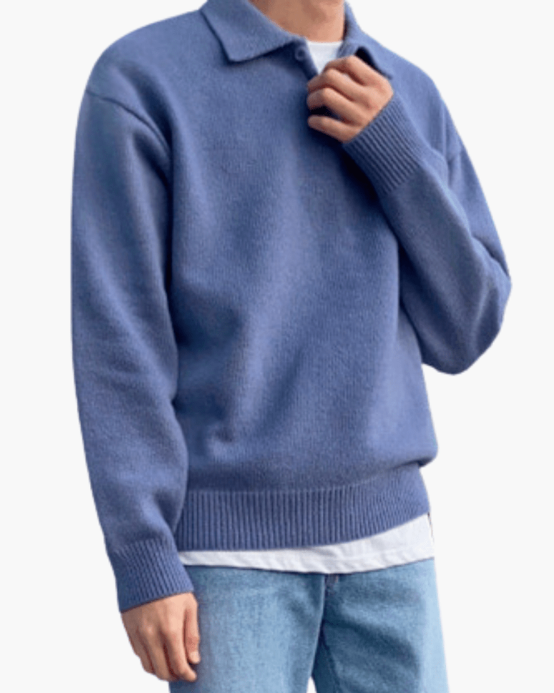 Olane Brand Men's Polo Sweater - Soft Fine Knit Long Sleeve Sweater for Autumn & Winter BlueSMen's Sweaters
