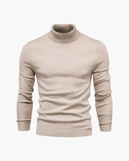Olane Brand Men's Slim Fit Turtleneck Sweater - Elegant Beige Fine Knit for Business & Leisure BeigeSMen's Sweaters