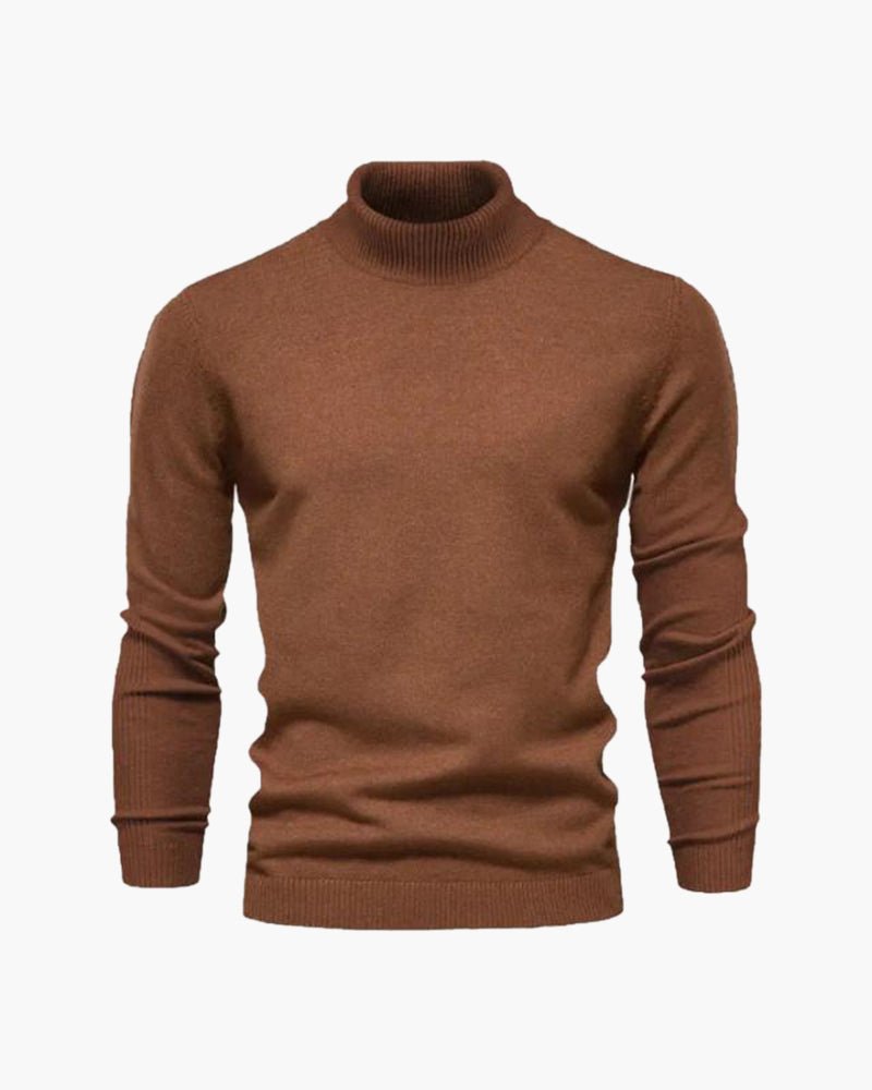 Olane Brand Men's Slim Fit Turtleneck Sweater - Elegant Beige Fine Knit for Business & Leisure BrownSMen's Sweaters