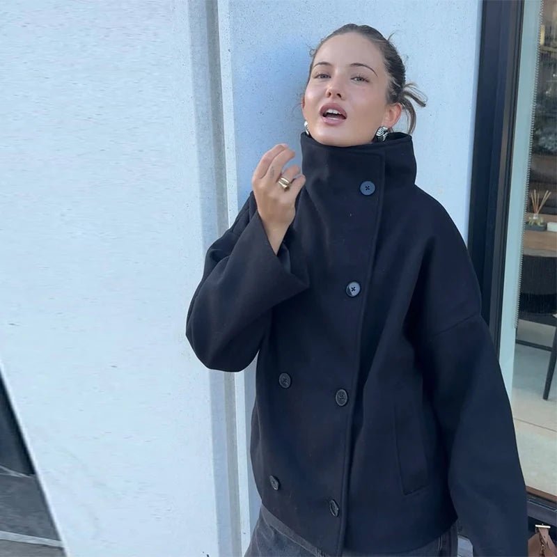 Olane Brand Winter Cape Collar Coat Navy BlueMCoats & Jackets