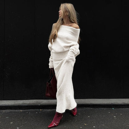 Olane Brand Wool Sweater Maxi Skirt Set WhiteSClothing Care Products