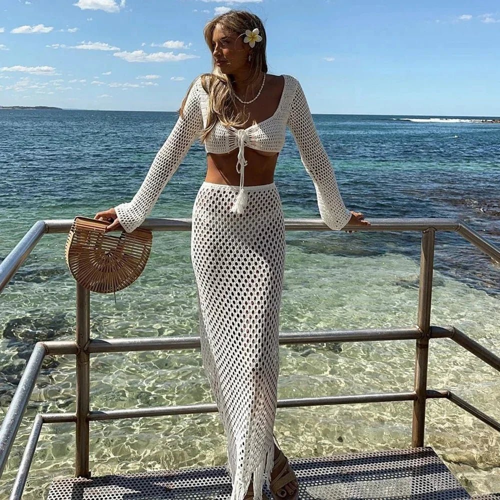 OLANE Breathable Crochet Cover Up Skirt Set SWomen's Sets