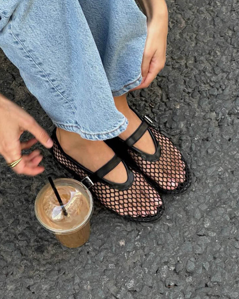 OLANE black mesh ballet flats
