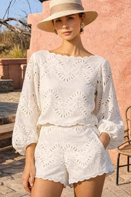 Broderie Balloon Sleeve Shorts Set