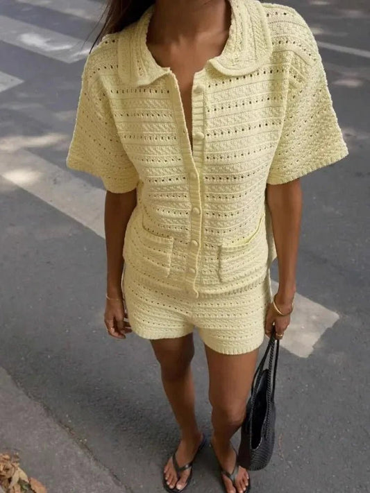 OLANE Casual Knitted Two-Piece Summer Set WhiteSWomen's Sets