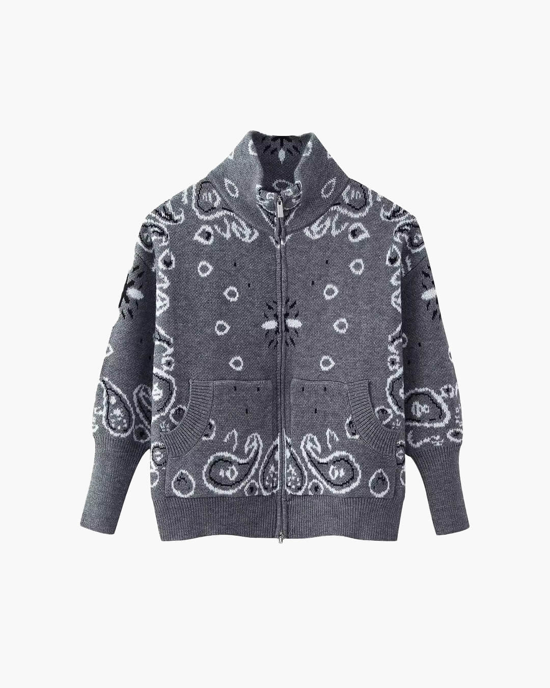 OLANE Casual Paisley Zip-Up Knit Jacket GreySWomen's Coats & Jackets