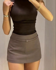 Casual Side Zip Mini Skort with Belt