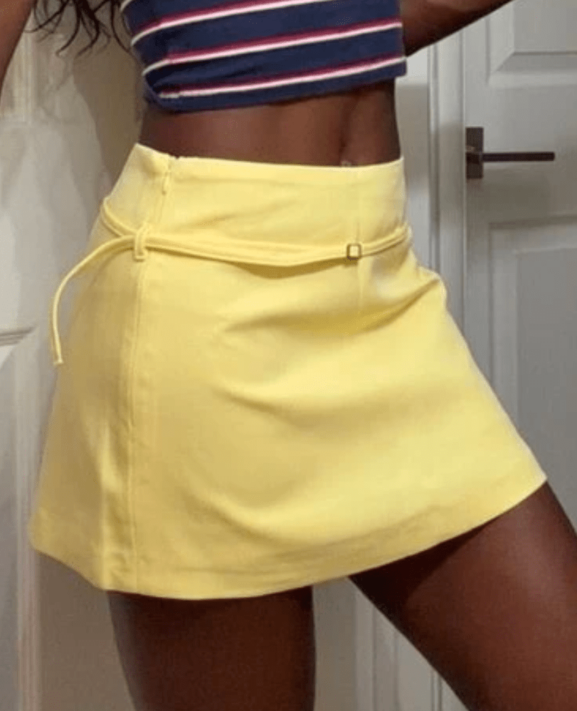 OLANE Casual Side Zip Mini Skort with Belt YellowXSShorts
