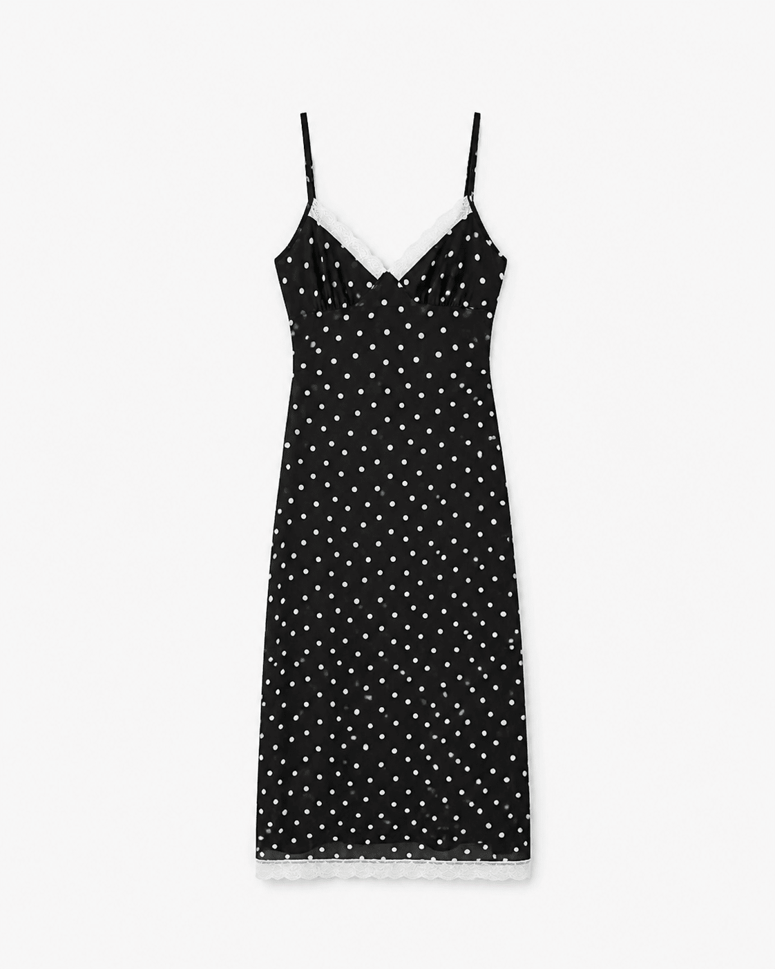 OLANE Charming Lace Trim Polka Dot Dress BlackMWomen's Dresses