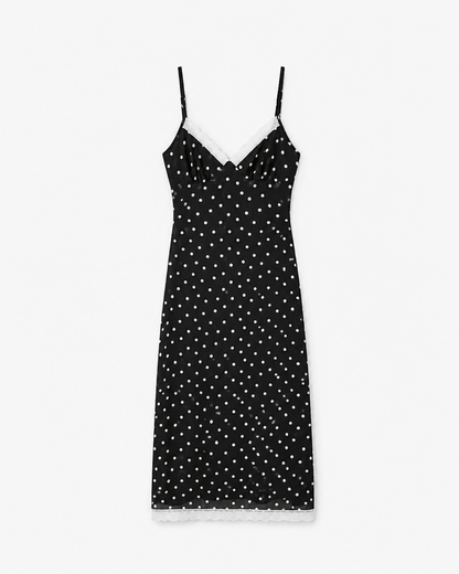 OLANE Charming Lace Trim Polka Dot Dress BlackMWomen's Dresses