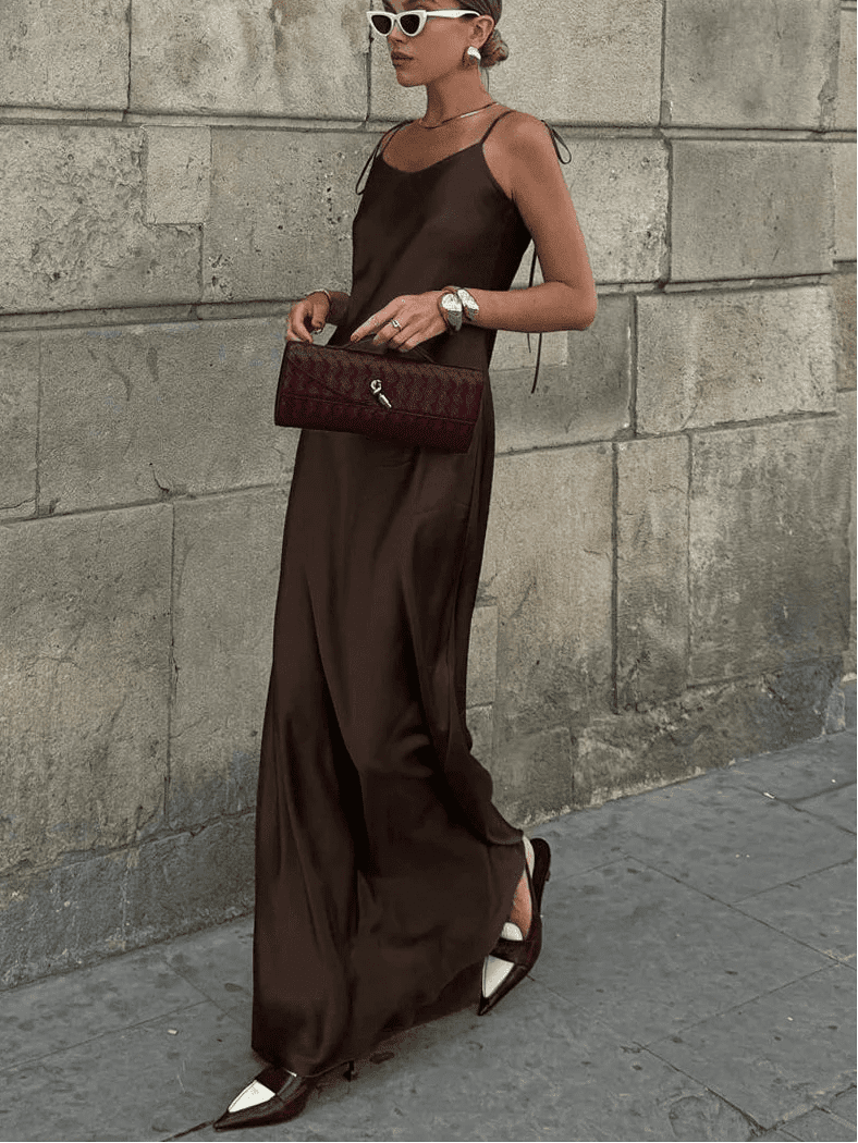 OLANE Chic Backless Satin Maxi Dress SWomen's Dresses
