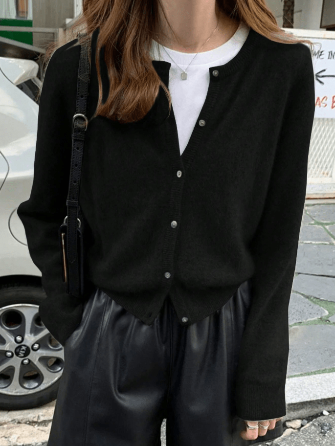 OLANE Chic Button Front Knit Cardigan BlackMWomen's Sweaters & Cardigans