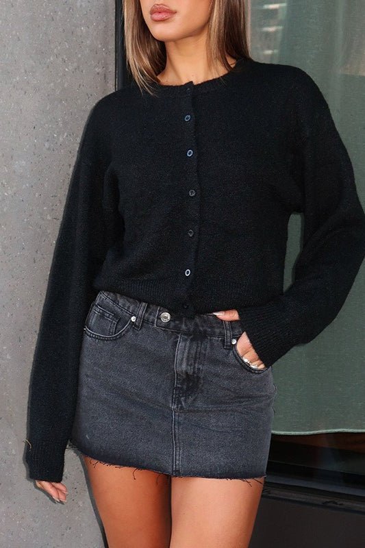 OLANE Chic Button Front Knit Cardigan BlackSWomen's Sweaters & Cardigans