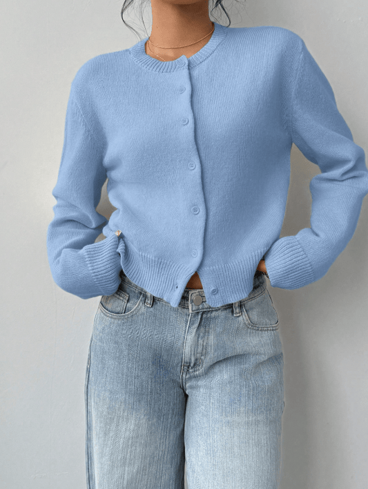 OLANE Chic Button Front Knit Cardigan BlueLWomen's Sweaters & Cardigans