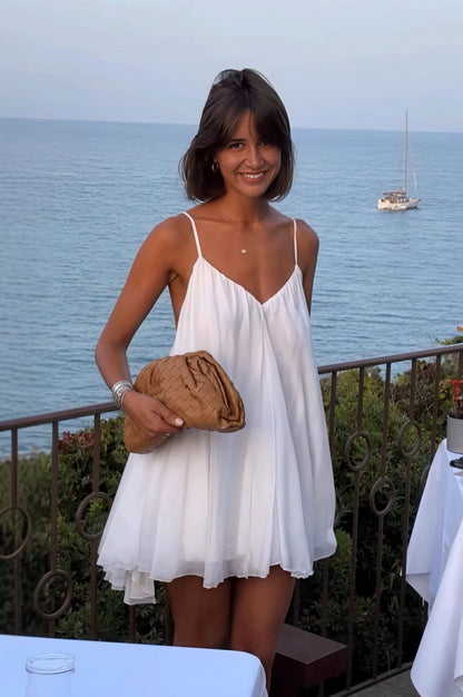 OLANE Chic Spaghetti Strap Flowy Mini Dress WhiteMWomen's Dresses