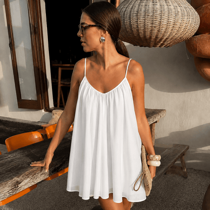 OLANE Chic Spaghetti Strap Flowy Mini Dress WhiteSWomen's Dresses