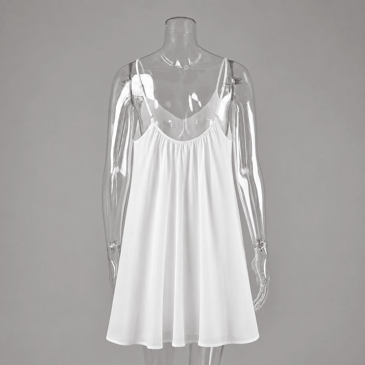 OLANE Chic Spaghetti Strap Flowy Mini Dress WhiteSWomen's Dresses