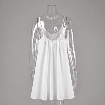 OLANE Chic Spaghetti Strap Flowy Mini Dress WhiteSWomen's Dresses