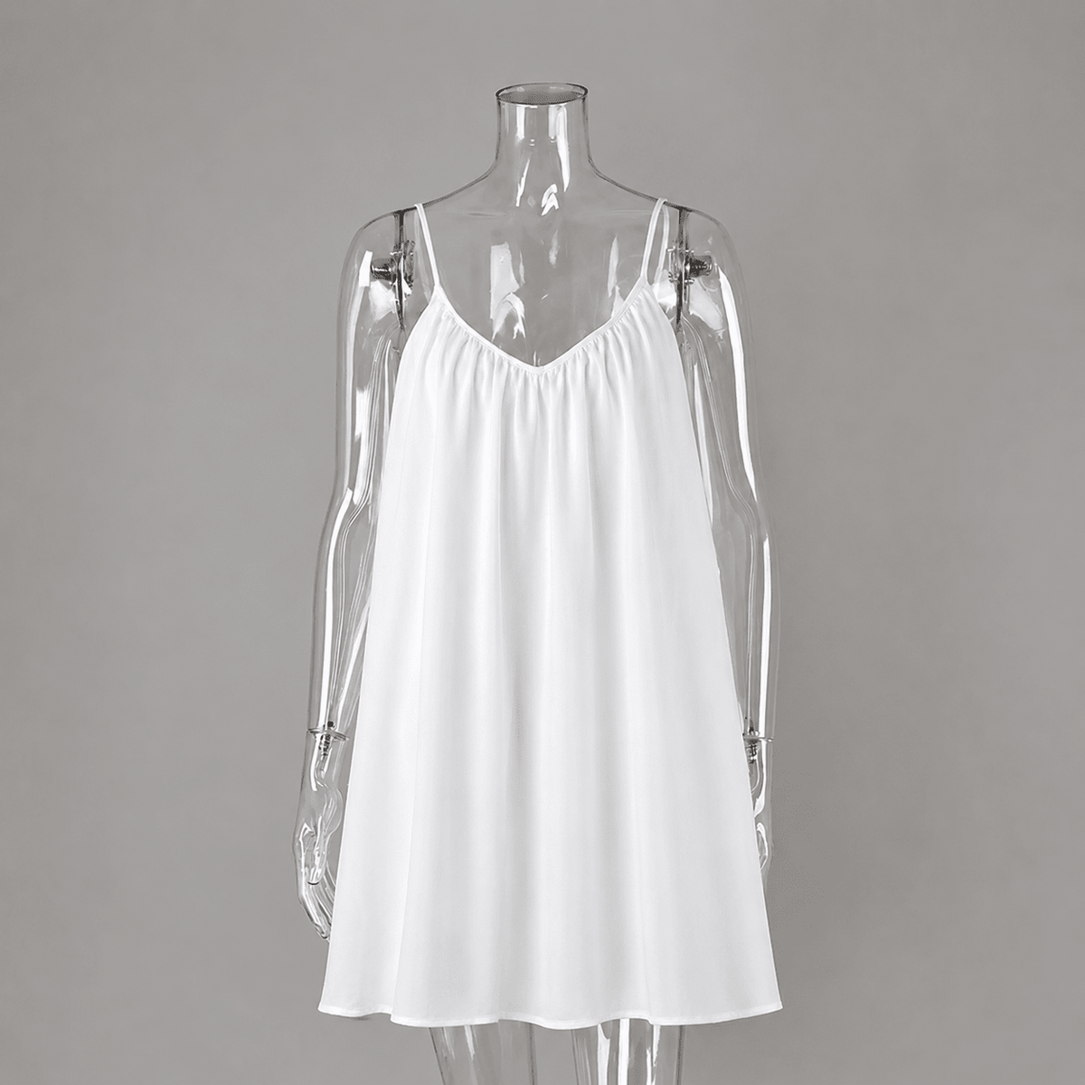 OLANE Chic Spaghetti Strap Flowy Mini Dress WhiteSWomen's Dresses