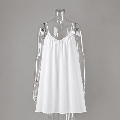 OLANE Chic Spaghetti Strap Flowy Mini Dress WhiteSWomen's Dresses