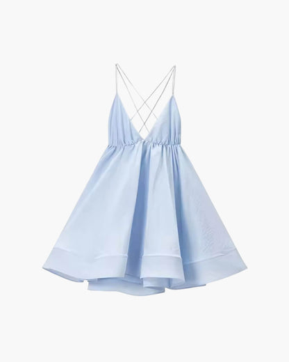OLANE Chic V-Neck Suspender Mini Dress BlueSWomen’s Dresses