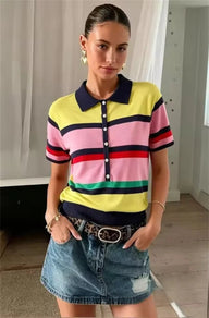 Classic Colorblock Polo Knit Top
