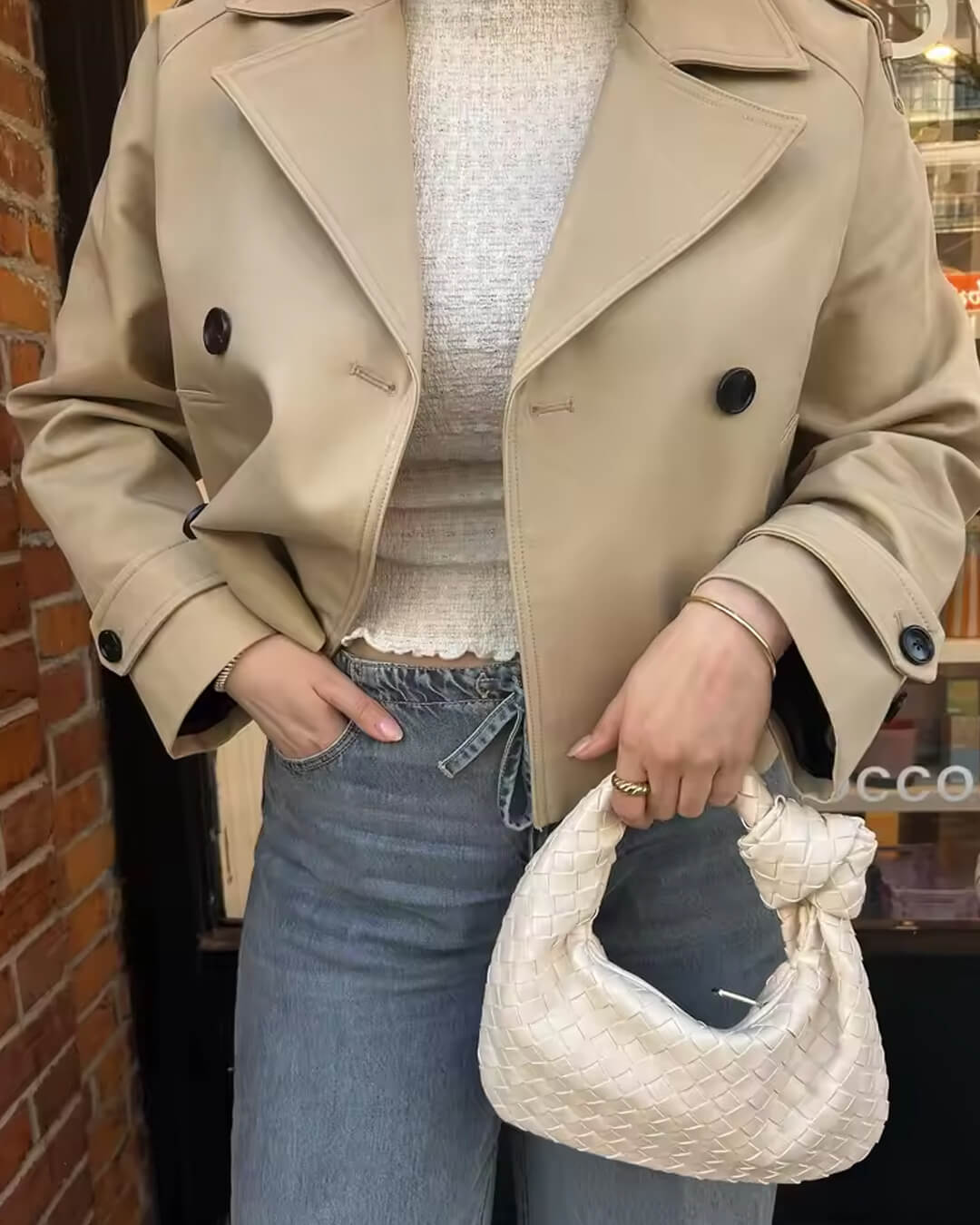 OLANE Classic Cropped Trench Coat BeigeXSWomen’s Jackets & Coats