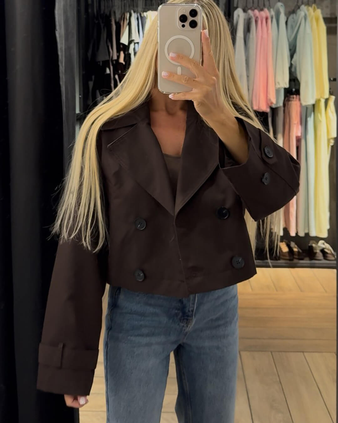 OLANE Classic Cropped Trench Coat BrownXSWomen’s Jackets & Coats