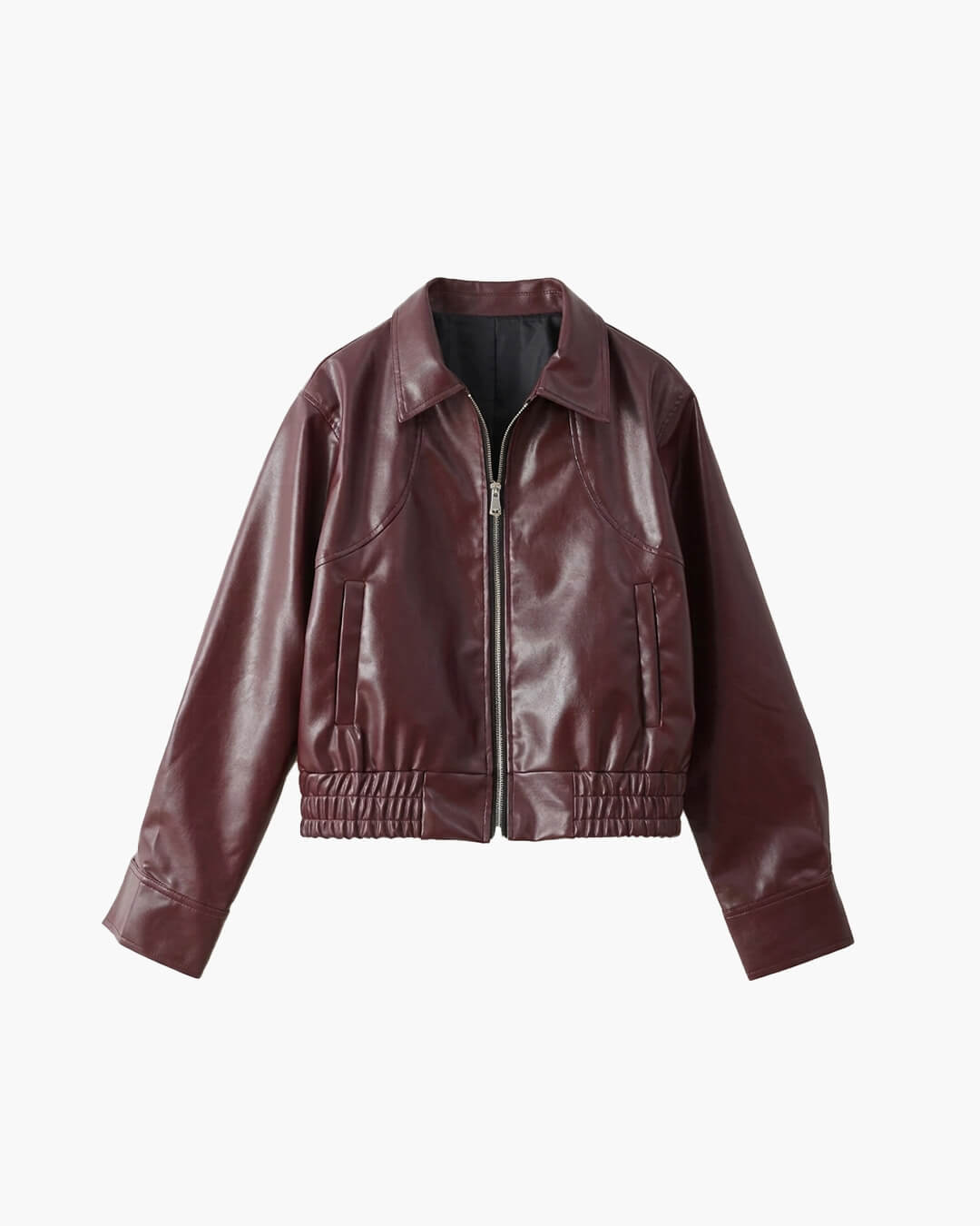 OLANE Classic Faux Leather Lapel Jacket WineSJacket