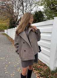 Classic Houndstooth Buttoned Collar Jacket