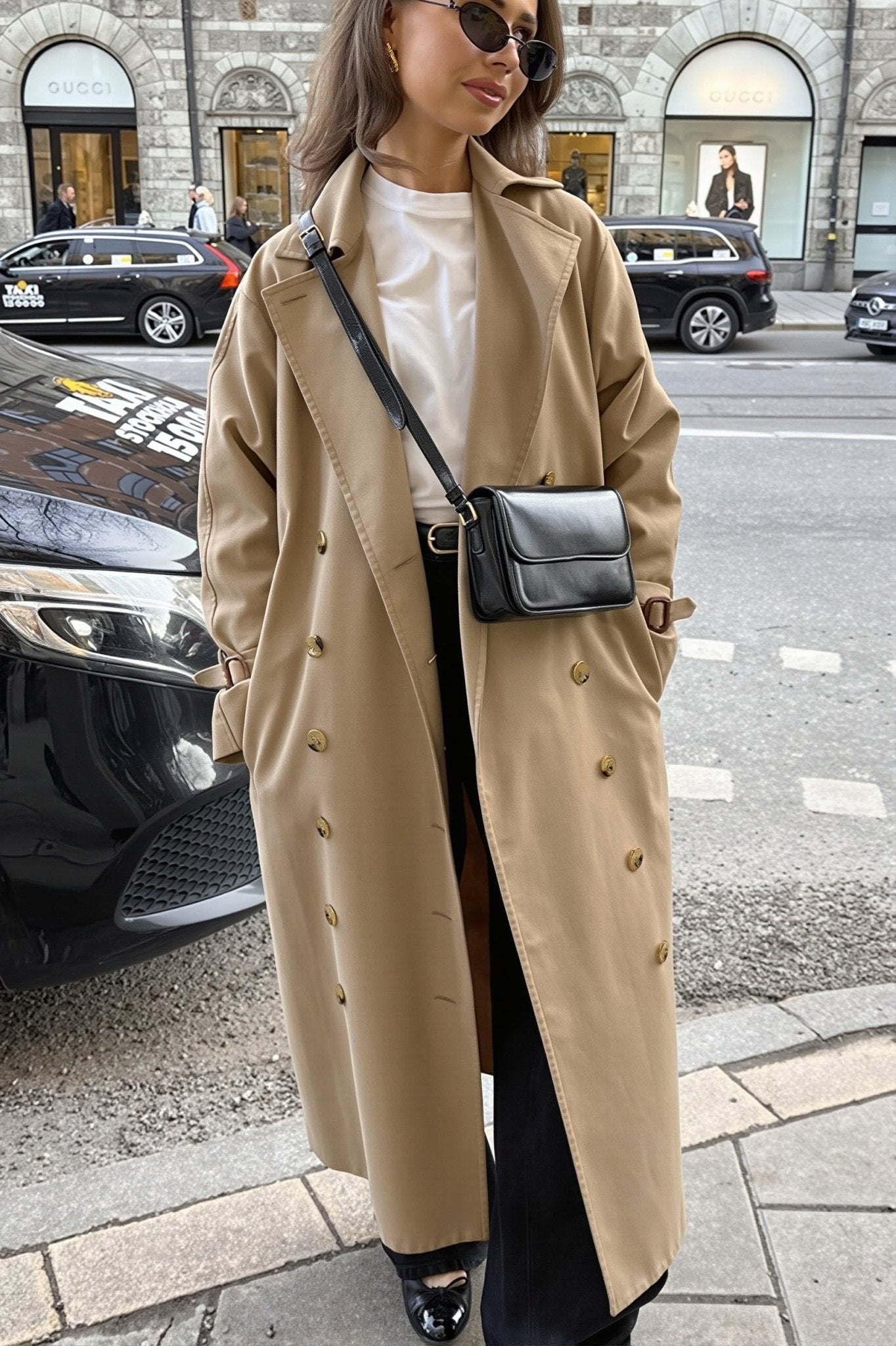 OLANE Classic Long Double Breasted Trench Coat BeigeMWomen's Coats & Jackets