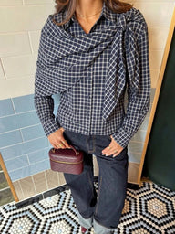 Classic Long Sleeve Plaid Scarf-Tie Shirt