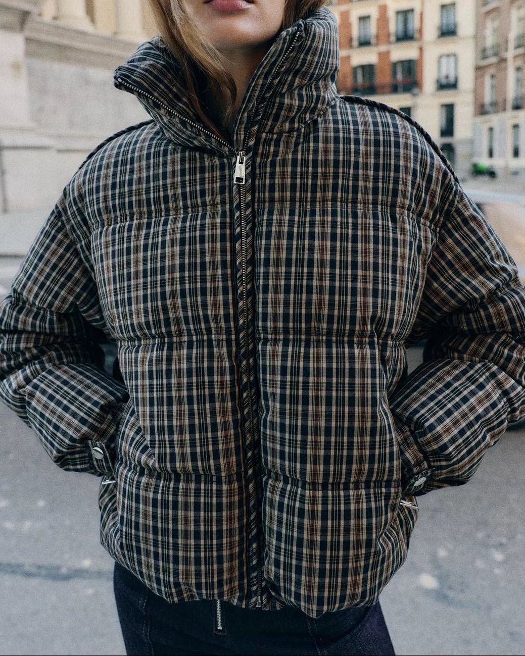 OLANE Classic Plaid High Neck Puffer Jacket XSJacket