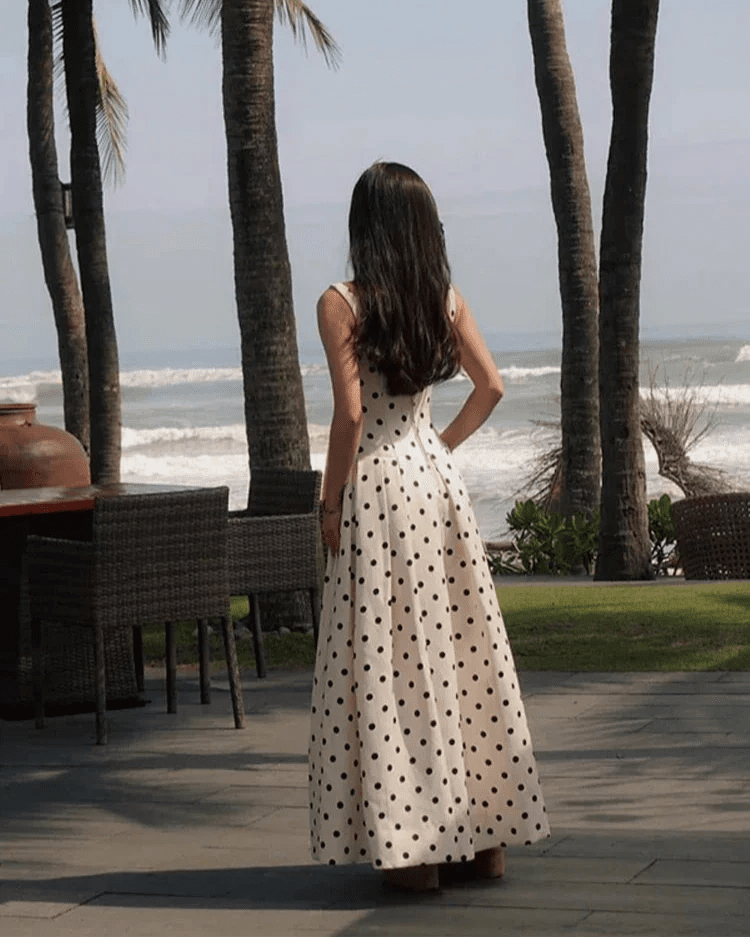 OLANE Classic Polka Dot Square Neckline Midi Dress XSWomen’s Dresses