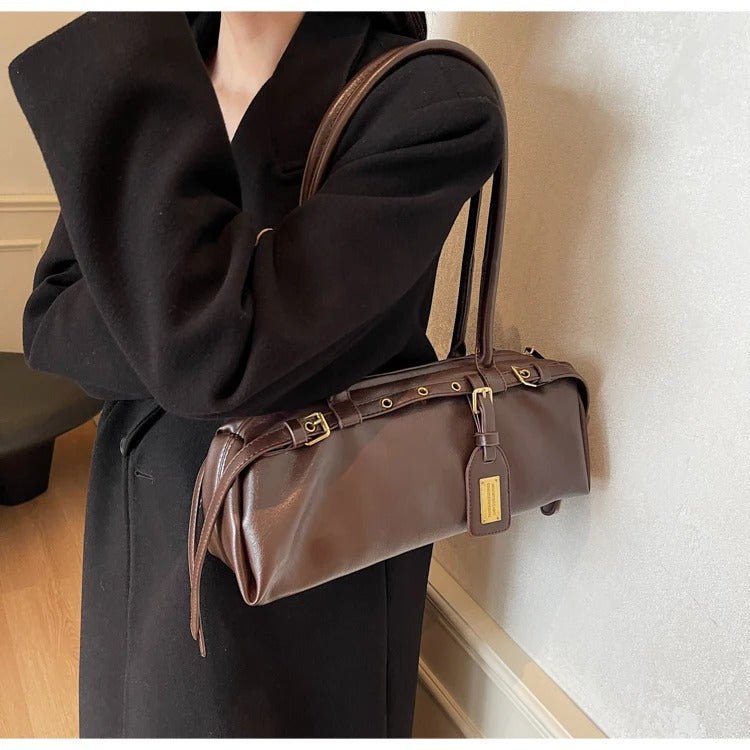 OLANE Classic Vegan Leather Shoulder Bag BrownBag