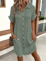 Audrey Cotton Linen V-Neck Mini Dress